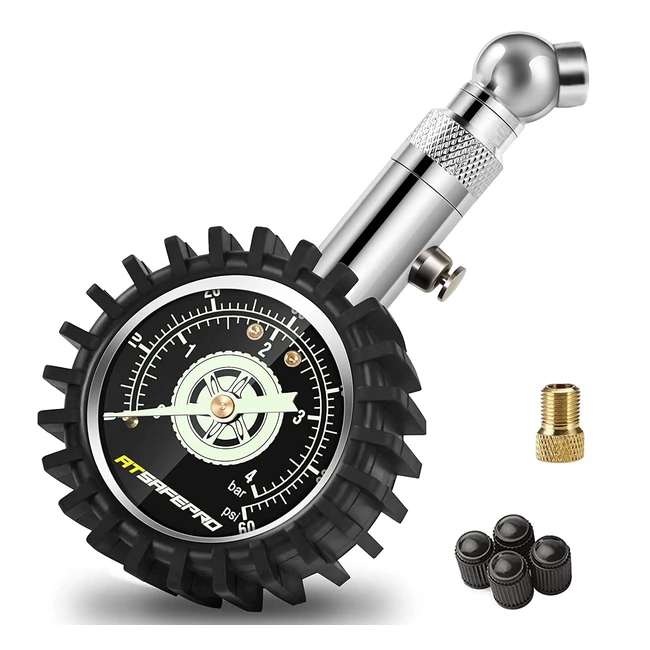 ATSafepro Tyre Pressure Gauge - Accurate 4 Bar/60 PSI Checker for Motorcycles, Cars, Trucks - ANSI B401 Certified
