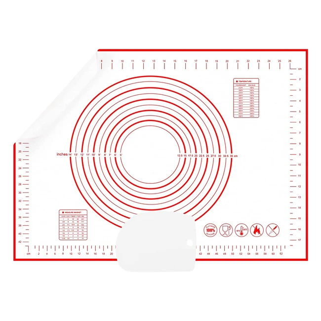 Tapis de pâtisserie en silicone antiadhésif 70x50cm avec grattoir - Qualité alimentaire