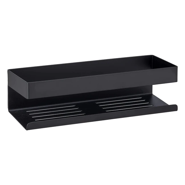 Wenko Turboloc Genova Black 25557100 - Matt Lacquered Stainless Steel Bathroom Shelf for Decorative Storage of Care Products - No Drilling Adhesive Pad System - 30x8x105cm