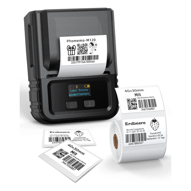Stampante per etichette termica Phomemo M120 Bluetooth mini wireless - compatibile con Android e iOS - colore nero