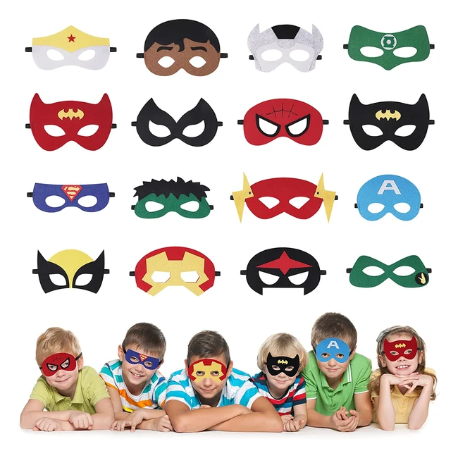 Maschere di supereroi per bambini e adulti - Set da 16 pezzi in feltro ecologico