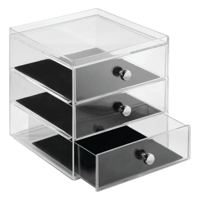 InterDesign Clarity Schmuckkästchen mit 3 Schubladen - Platzsparende Aufbewahrung für Accessoires