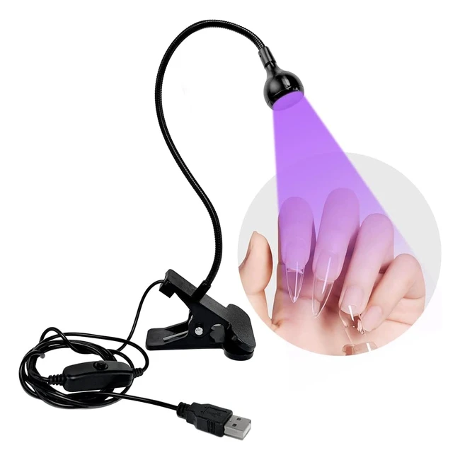 Lampe UV pour ongles en gel - Durcissement rapide - Mini lampe gooseneck USB - 3W LED ultraviolette - Lumière violette avec clip