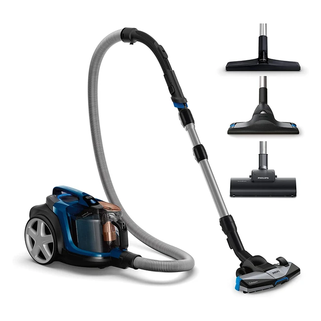 Philips PowerPro Compact Staubsauger Blau/Schwarz - hohe Saugleistung, Allergiefilter, 3-in-1 TriActive Düse