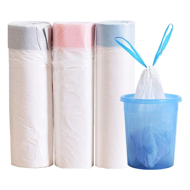 15L Drawstring Bin Bags - 3 Rolls - Degradable & Unscented - Ideal for Bedroom, Kitchen & Office