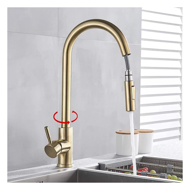 Robinet de cuisine amovible 2 fonctions rotatif 360° - Mitigeur doré