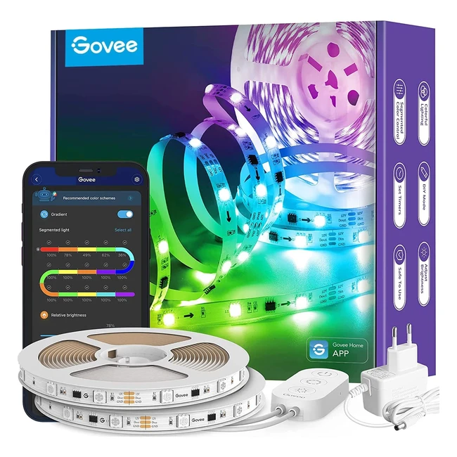 Tira LED Govee 10m RGBIC con control individual por app, efecto arcoíris y modo música para gaming y Navidad