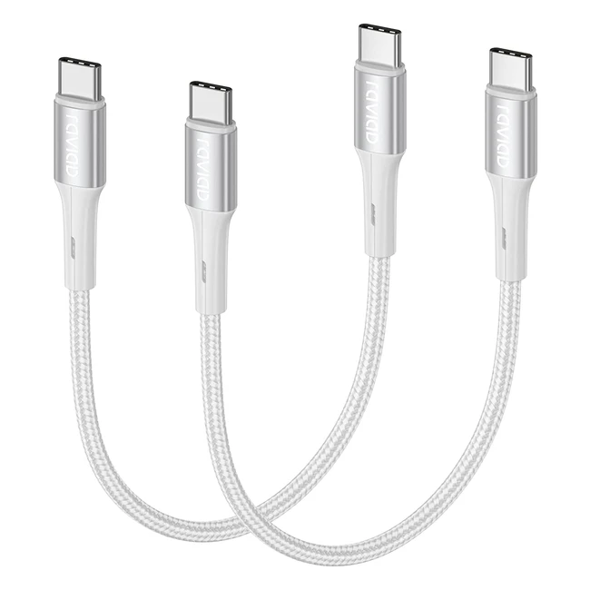 Cable USB C a USB C corto RAVIAD 2Pack 30cm PD 20V3A 60W carga rápida para MacBook Pro, Samsung Galaxy, Huawei y más