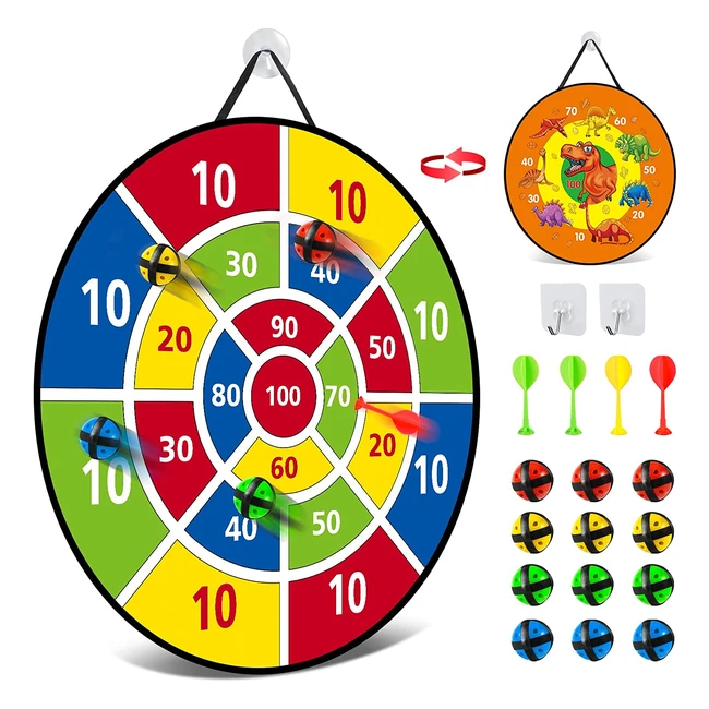 Kids Dinosaur Dart Board Set - 26 inch Montessori Toy with 12 Sticky Balls, Indoor/Outdoor Party Games, Gifts for Boys, Girls, and Adults