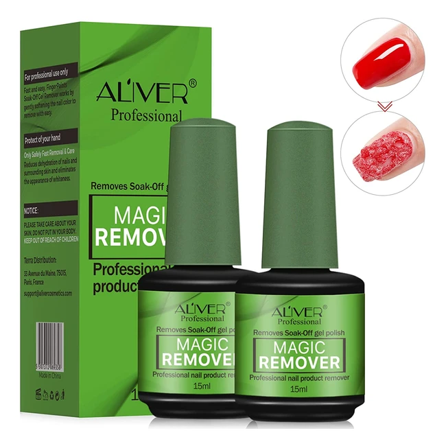 Quitaesmalte de uñas gel Magic, paquete de 2, elimina fácil y rápidamente el esmalte de uñas en 35 minutos sin dañarlas