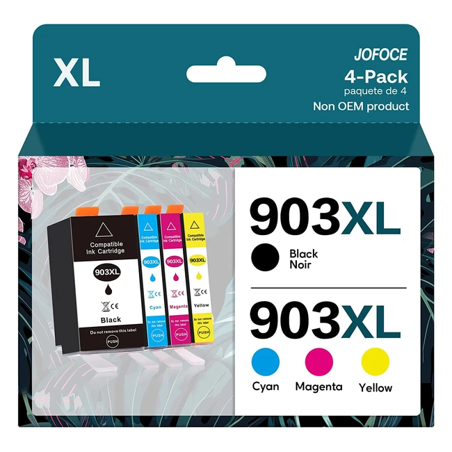 Cartouches d'encre de remplacement Jofoce 903XL pour HP 903 XL (4-pack) - Grande capacité Noir/Cyan/Magenta/Jaune - Compatible avec OfficeJet Pro 6970/6960/6950 All-in-One