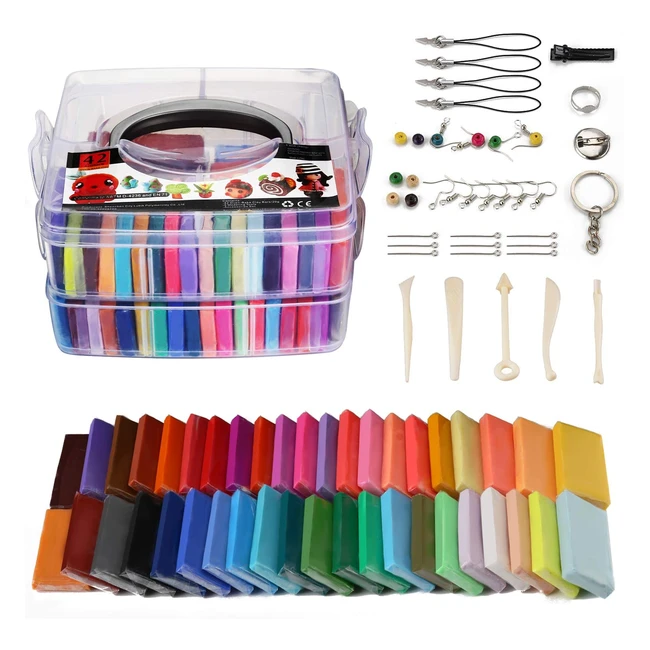 Schoone Polymer Clay Set - 42 Colors, Soft & Non-Toxic, DIY Oven Bake Kit with Modeling Tools & Storage Box