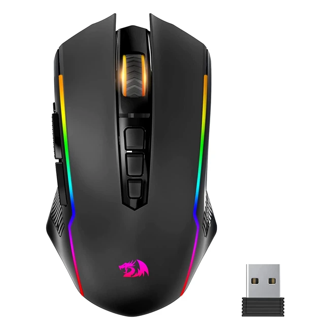 Redragon Wireless Gaming Mouse with RGB Backlit - 8000 DPI - Programmable - 70hrs Battery Life - Black M910KS