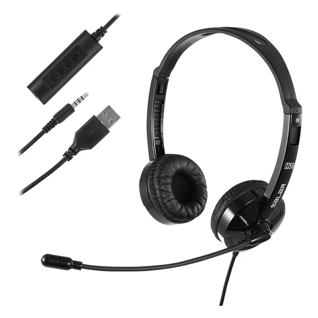 Super Light USB Headset with Noise Cancelling Mic and Audio Controls for Busines