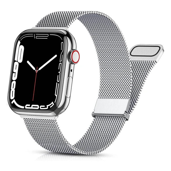 Piownn Metal Strap for Apple Watch - 42mm/44mm/45mm/49mm - Stainless Steel Mesh Replacement Band for Men and Women - Ultra Lightweight - Compatible with iWatch Series 8/7/6/5/4/3/2/1/SE - Silver