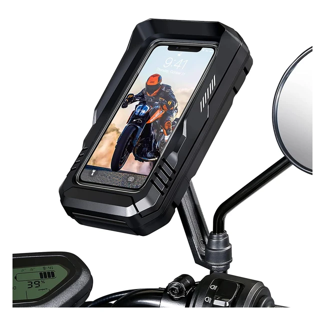Waterproof Motorcycle Phone Mount - 360 Rotatable Holder for Phones up to 67