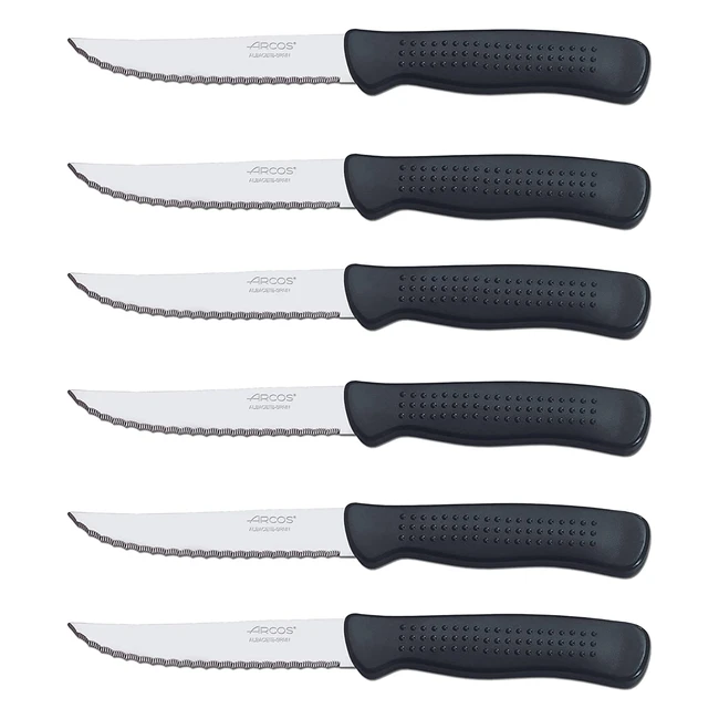 Set 6 Cuchillos Chuleteros Arcos Serie C Hoja 110mm Mango Polipropileno - Negr