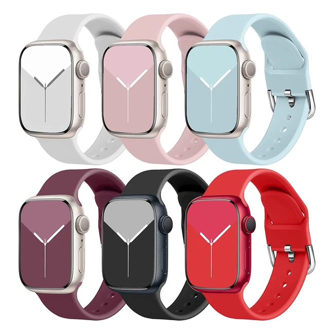 Chinbersky 6 Pack Soft Silicone Sport Band for Apple Watch - Compatible with iWatch Series 8 7 6 5 4 3 2 1 SE - Men and Women - 44mm 40mm 38mm 42mm 45mm 41mm 49mm - Sweat Resistant