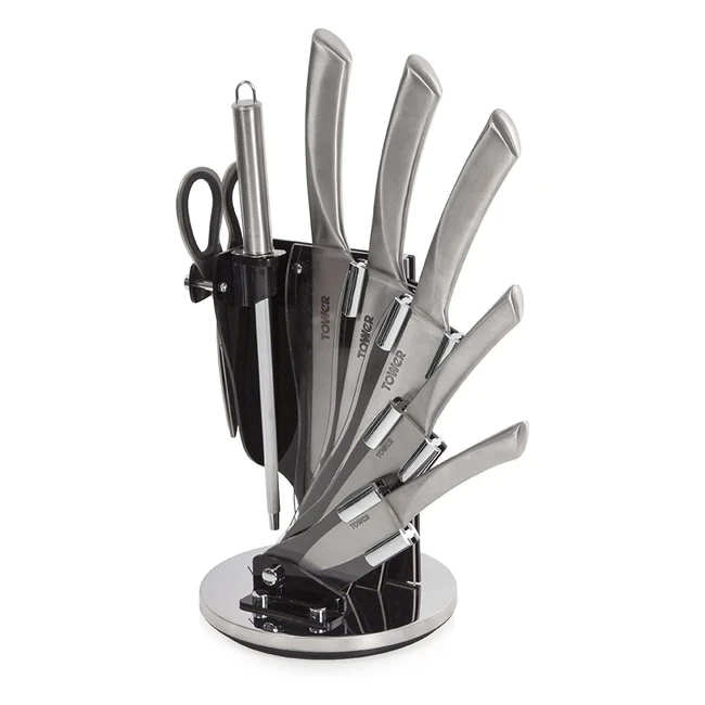 Tower T80709S 7-Piece Knife Set with Rotating Acrylic Block - Stainless Steel Blades
