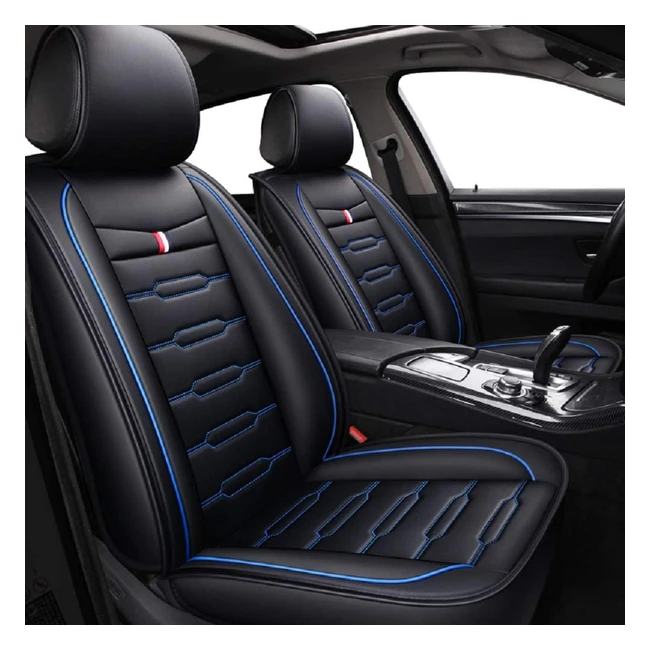 Skysep Universal Fit Car Seat Covers - Waterproof Leather, Adjustable & Removable - Black/Blue