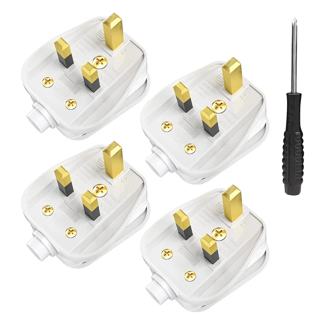 Heavy Duty UK Plugs with 13A Fuse - 4 Pack White