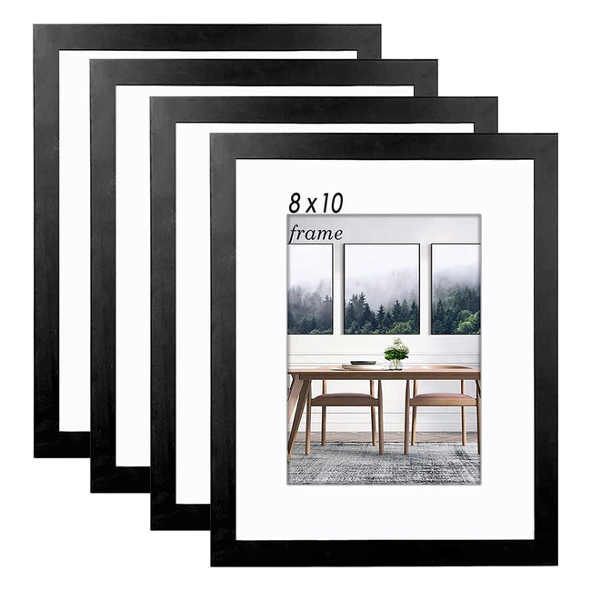 4 Pack 8x10 Picture Frames with Plexi Glass - Black Wood Frame for Tabletop and Wall Mounting Display - Horizontal and Vertical Format