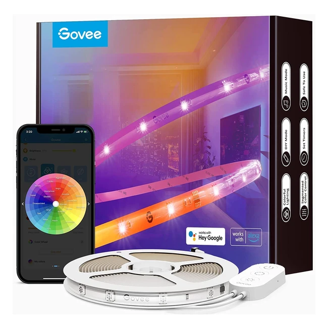 Govee RGBIC Alexa LED Strip Light - Smart WiFi App Control - Music Sync - 5m - Compatible with Alexa and Google Assistant - Bright and Customizable