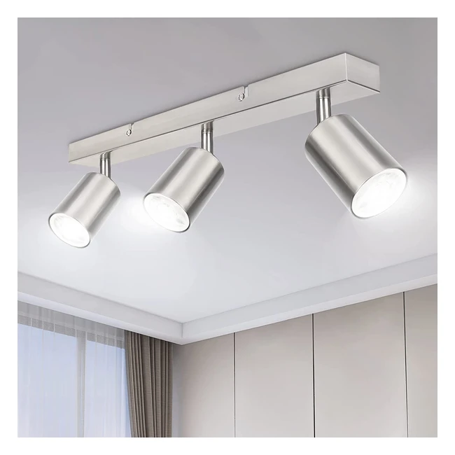 Lámpara de techo Ketom GU10 con 3 focos ajustables y giratorios en níquel mate - ¡Ilumina tu hogar con estilo!