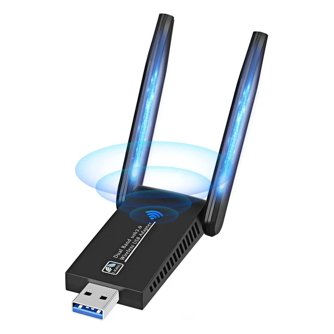 Chiavetta WiFi Gemokrt 1300m con Antenne Dual Band 5G/2.4GHz USB 3.0 per PC Desktop e Laptop Windows/Mac