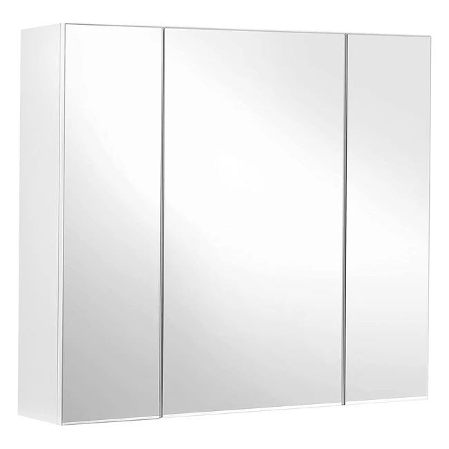 Vasagle Bathroom Wall Cabinet with Mirror, 3-Door Storage, Modern White - BBK22WT