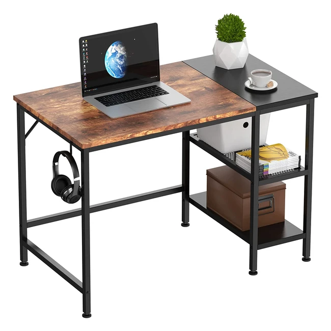 Homidec Office Desk with Bookshelf, Solid Wood Board, Steel Frame, Storage Shelves, 100x50x75cm