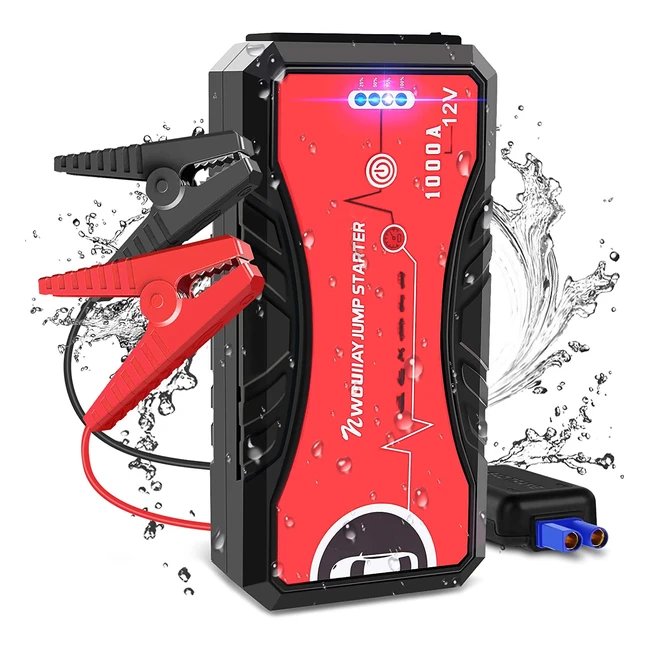 Démarrage de voiture NWOUIIAY 13200mAh 1000A avec pinces de sécurité intelligentes et lampe LED - Charge rapide 30 - Pour voitures essence 6L et diesel 5L