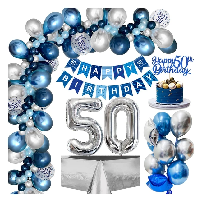 Decorazioni 50 anni compleanno uomo e donna con palloncini blu e argento