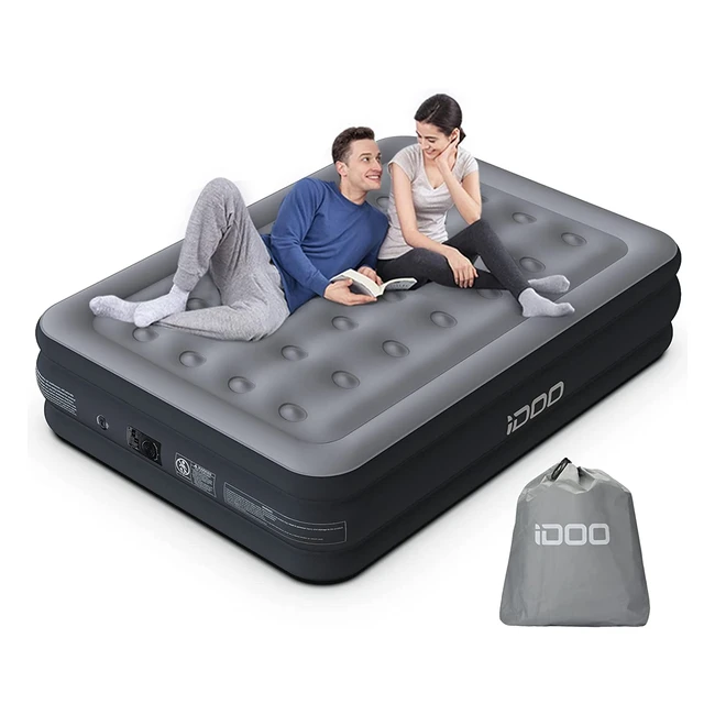 idoo Double Size Air Bed with Built-in Pump - Quick InflationDeflation - Portab