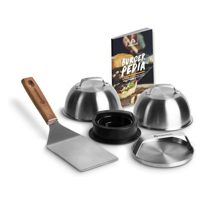 Burger Set 6-teilig mit Burgerpresse Spachtel Smasher 2 Schmelzdomen aus Ede