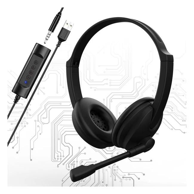 Adjustable USB Headset with Mic for PC Laptop - Noise Cancelling Business Office Headphones