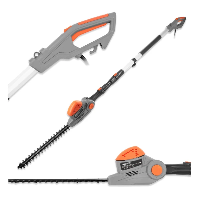 TerraTek Corded Telescopic Hedge Trimmer - 550W, 275m Reach, 4 Positions, 10m Cable