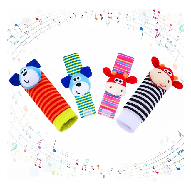 Ensemble de hochets pour bébé Vicloon - 2 bracelets et 2 chaussettes - Jouets de développement pour tout-petits garçons et filles