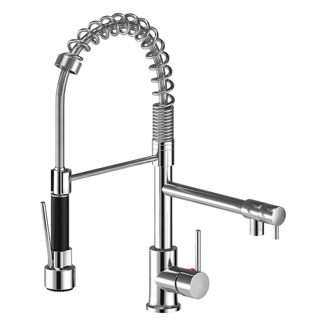Suguword Kitchen Sink Mixer Tap - Chrome Brass 360° Rotation Single Hole with Pull Out Spray