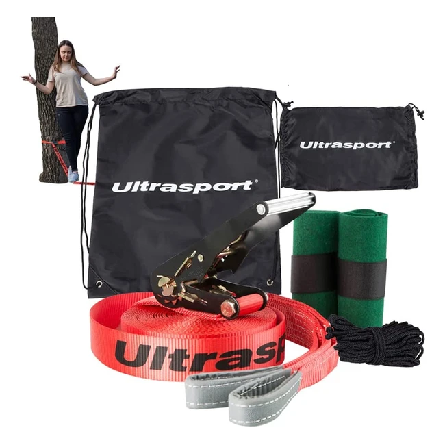 Set Slackline Ultrasport 15m25m con Protezione Alberi e Borsa Trasporto - Fitness Certificato TV GS