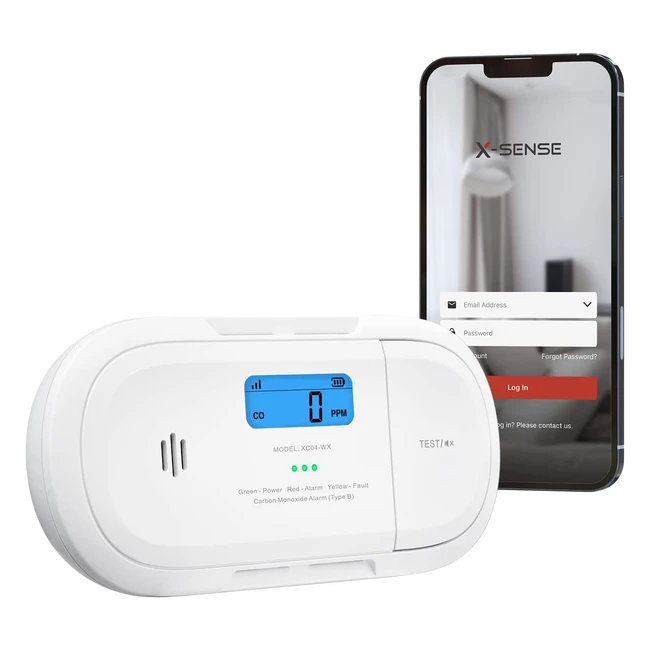 XSENSE WiFi Smart CO Alarm Detector - Realtime Notifications via App, Replaceable Battery, Freestanding Design