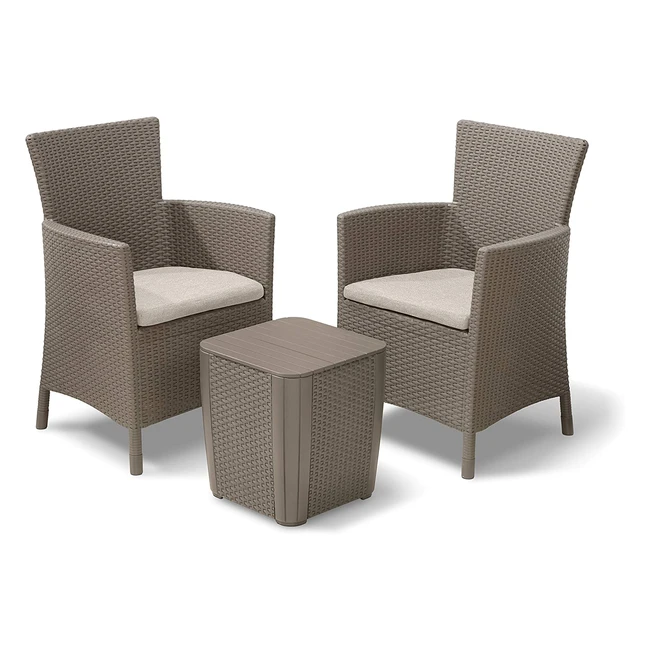 Allibert by Keter Balkonmöbel Set Iowa Cappuccino 3tlg. inkl. Sitzkissen - wetterfest & UV-beständig