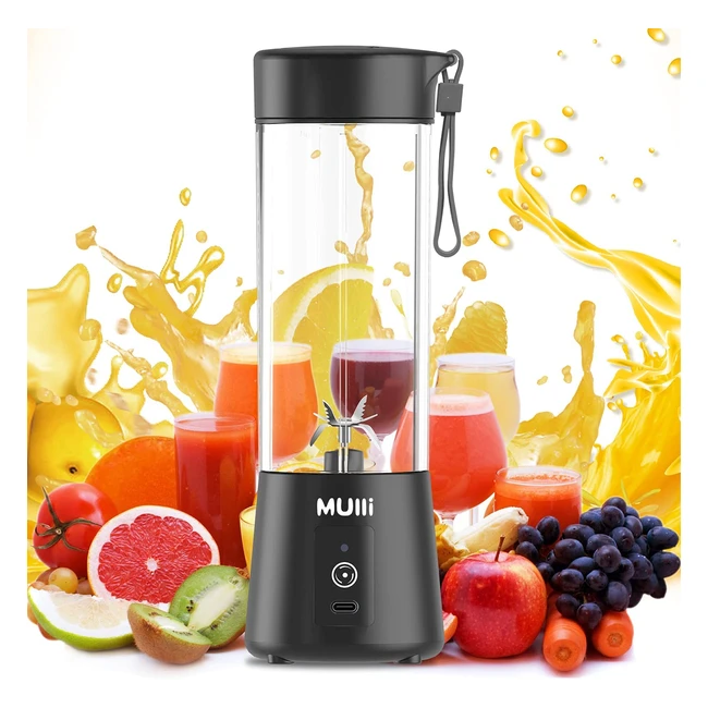 Mulli Portable Blender - Upgraded 15oz Mini Blender for Smoothies & Shakes - USB Juicer for Baby Food, Gym, Travel & More