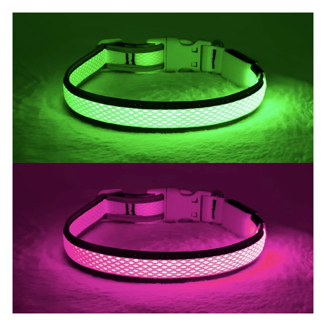 YFBRITE Rechargeable LED Dog Collar - Waterproof  Reflective - Small Green