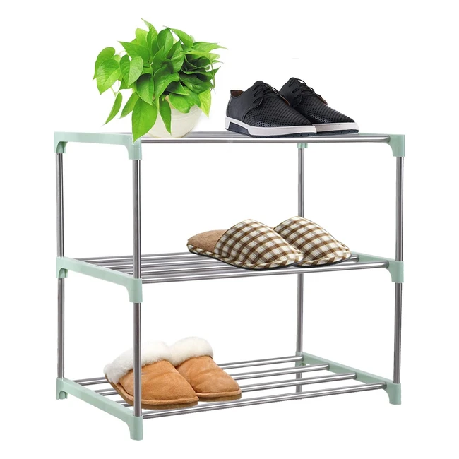 CKSUNG Small Shoe Rack - Stackable Durable and Space-Saving - 3 Tier Green Org