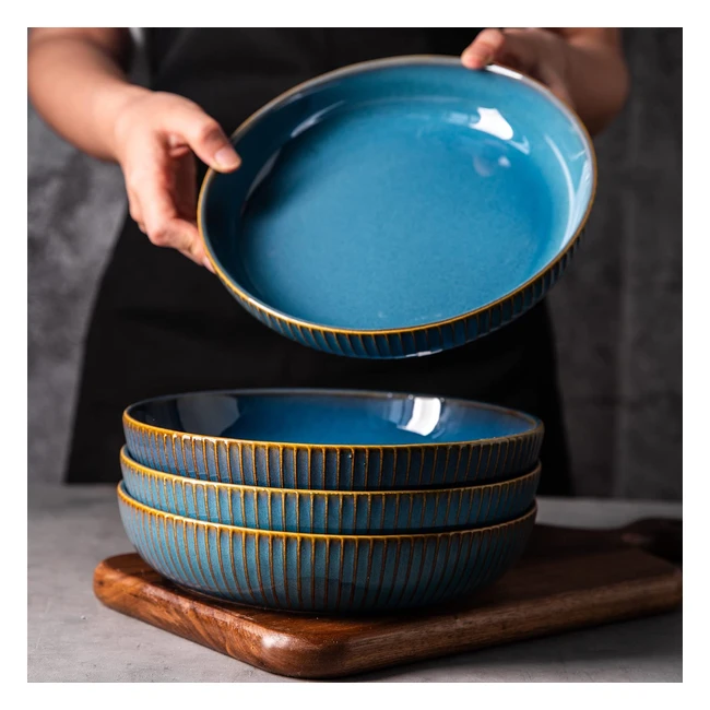 Large Blue Porcelain Pasta Bowls Set - csyy 4pcs 1000ml Plates