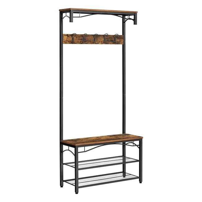 VASAGLE Coat Rack Stand with Bench and Shelves | Industrial Style | HSR45BX