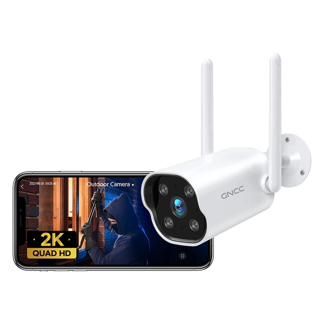 GNCC 2K Security Camera Outdoor - Motion Detection Alarm, Night Vision, Two-Way Talk, IP65 Waterproof