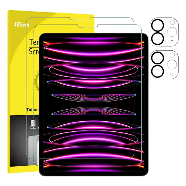 Pellicola protettiva Jetech per iPad Pro 12.9 2022/2021/2020 6a5a4a con vetro temperato HD, supporto Pencil e Face ID - Pacco da 2
