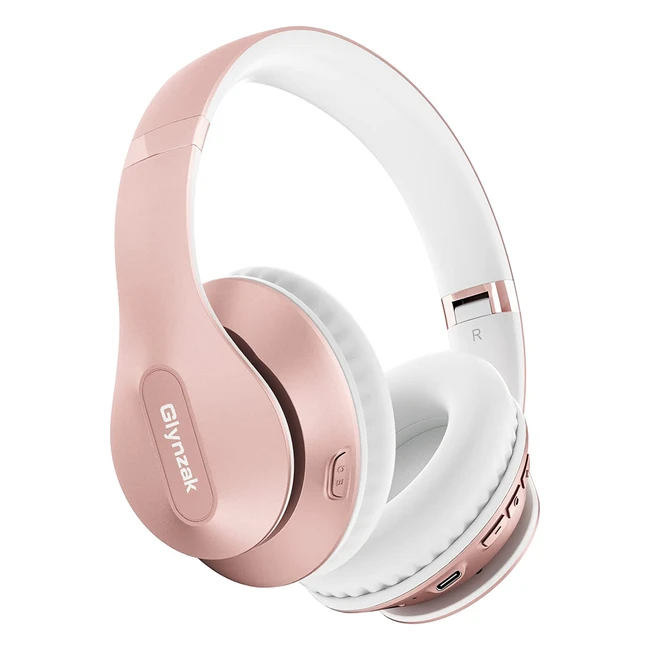 Casque Bluetooth sans fil Glynzak 65h V5.3 EQ Hifi Stéréo avec micro pliable pour téléphone et ordinateur portable - Or rose